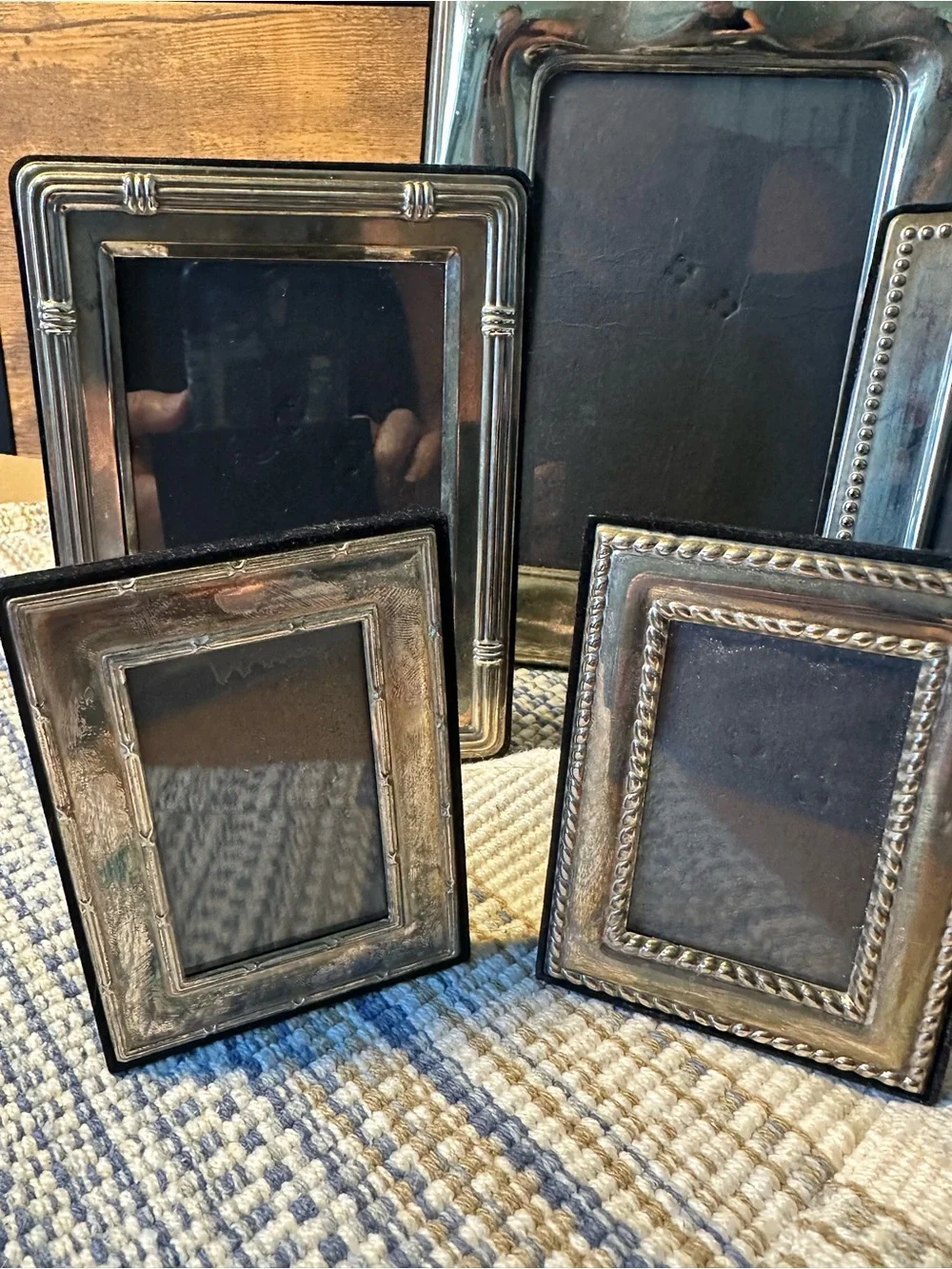 Vintage Brass-Tone Picture Frame Set of 6/ Black Velvet Backs/ Art Deco See Des.